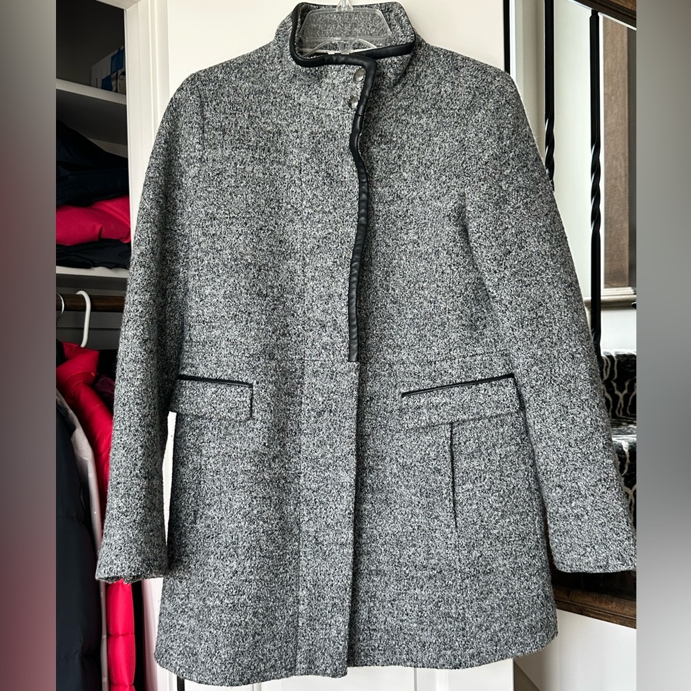 Heathers Gray wool coat with leather details. Banana Republic, size 10.
